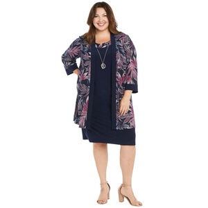 R & M Richards Dress with Jacket Set Blue Purple Tropical Palm Size 20W